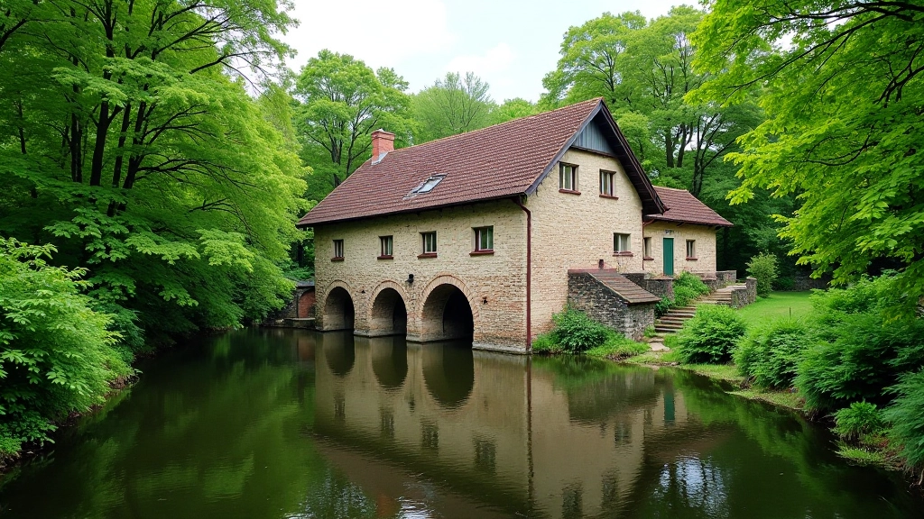 Starý historický mlýn na okraji Třeboňských rybníků obklopený zelenými stromy